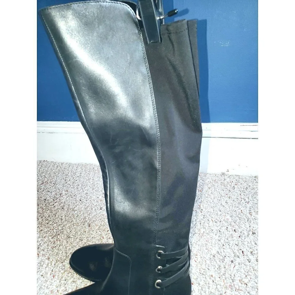 Vince Camuto Women Long Knee high Low Heel Riding Leather Boots Black Size 6.5 M
